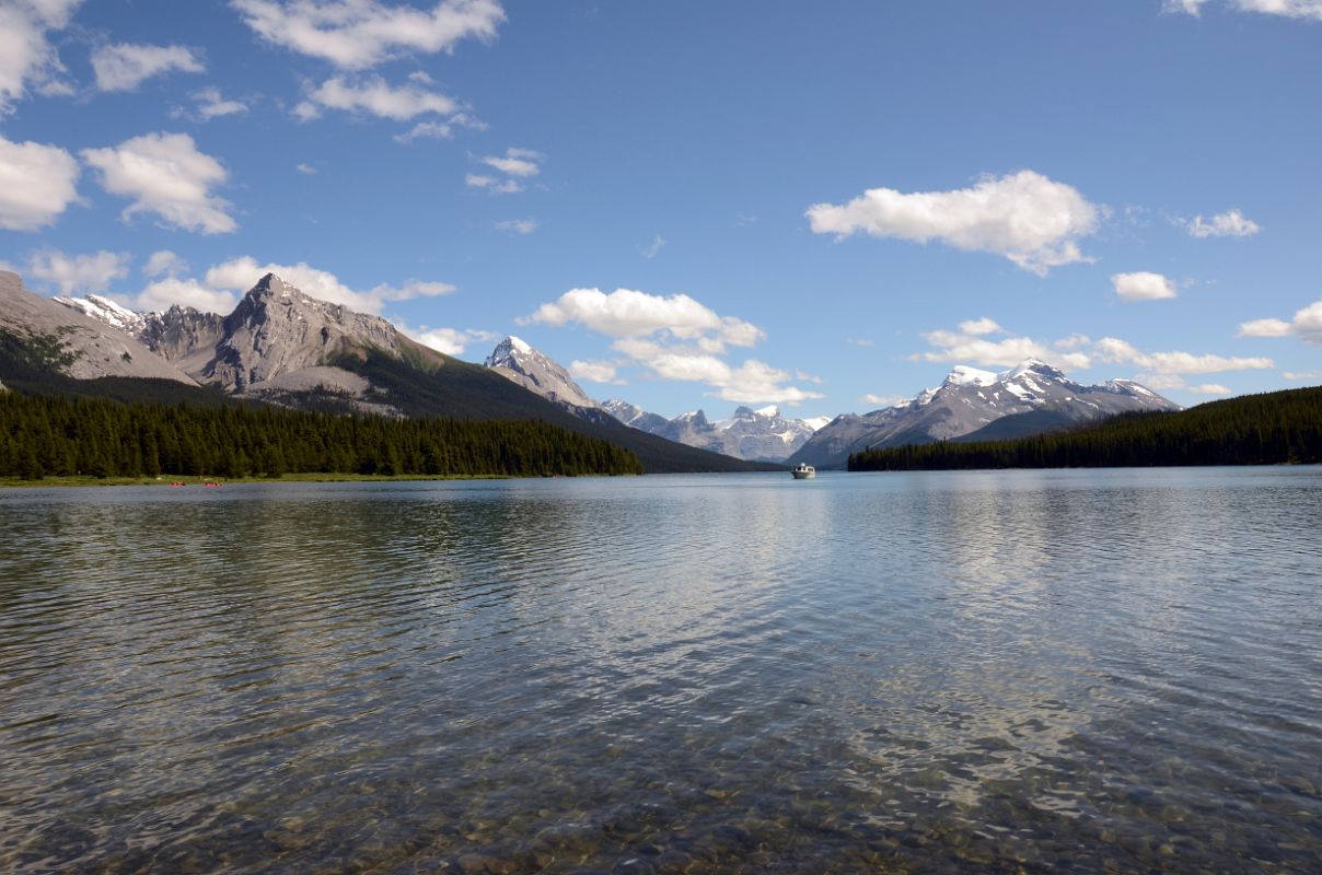 05 Scenic Tour Boat On Moraine Lake With Leah Peak, Samson Peak, Mount Paul, Monkhead Mountain, Mount Warren, Valad Peak, Mount Henry MacLeod, Mount Charlton and Mount Unwin Near Jasper